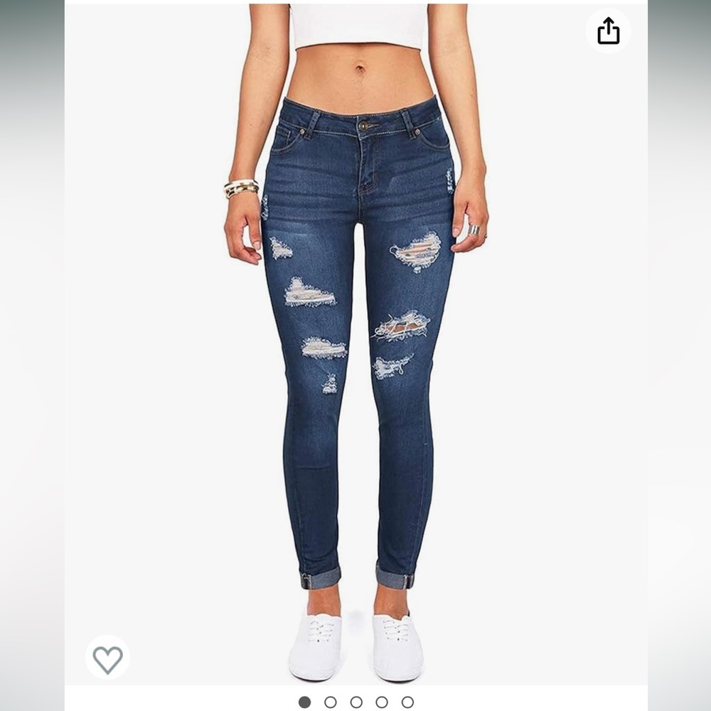 NWT New Tengfu Size 6 Skinny Distressed Denim Blue Jeans Cuffed